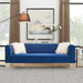 Luxury 3-seater Sofa Velvet Padded Couches with Mirrored Side Trim and Faux Diamonds, White Villose Pillow