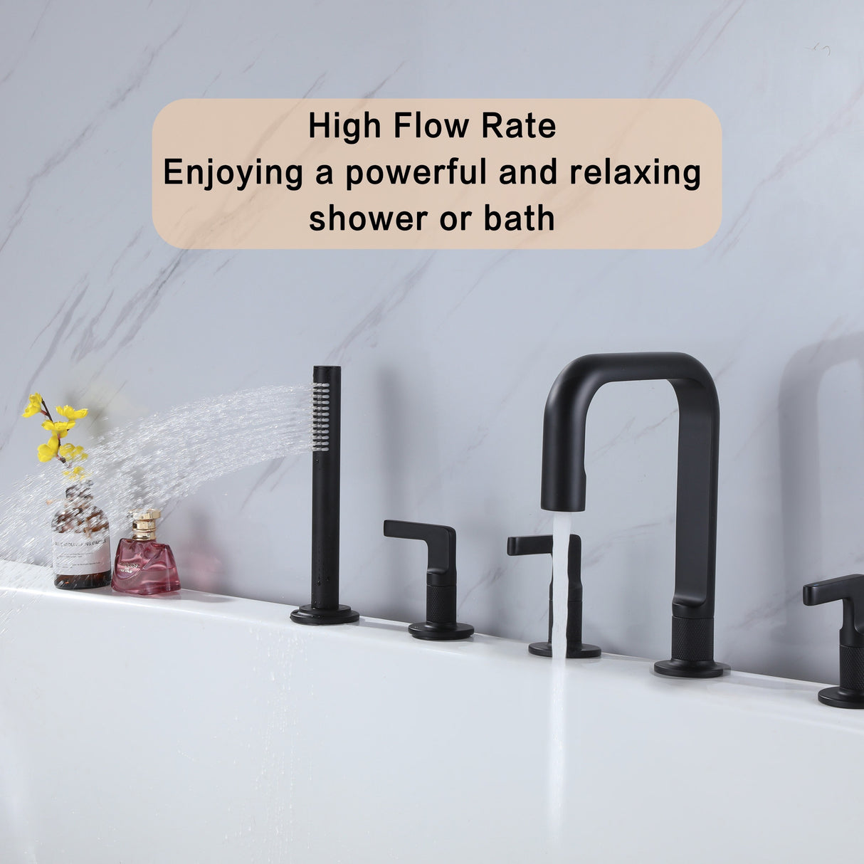 Luxury 5-Hole 3-Handle Bathtub Faucet with Handheld Spray