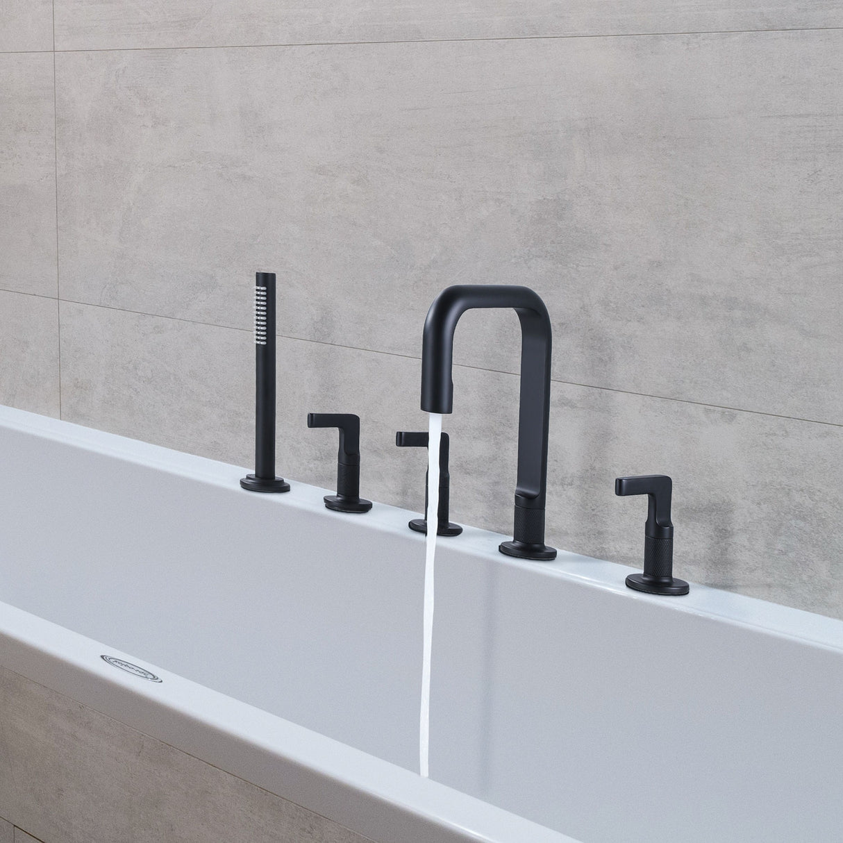 Luxury 5-Hole 3-Handle Bathtub Faucet with Handheld Spray