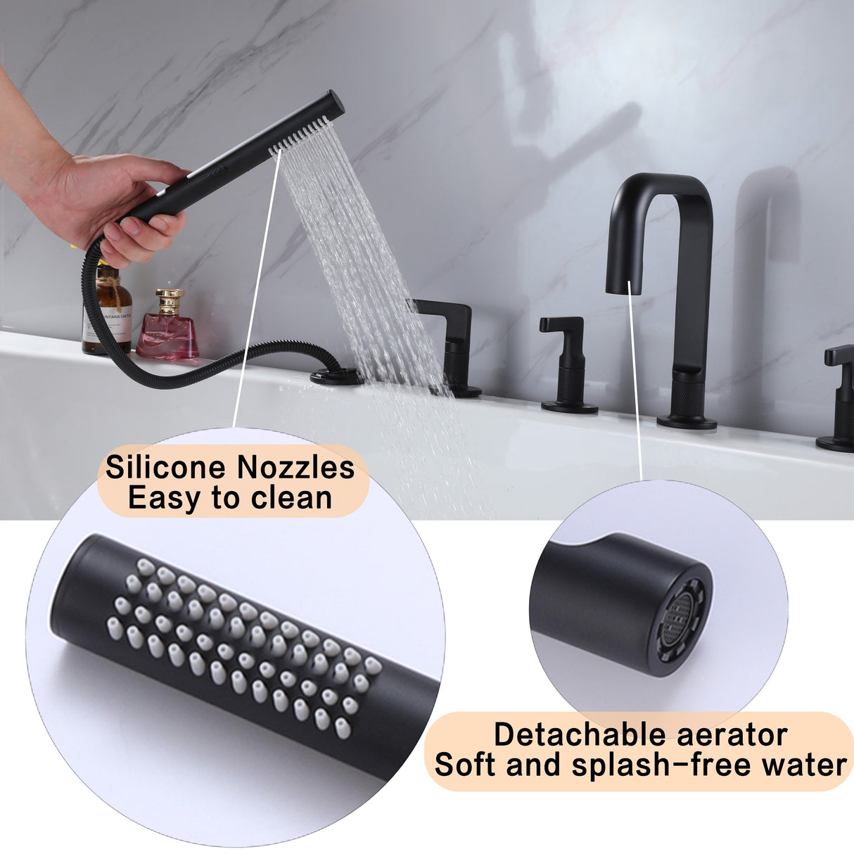 Luxury 5-Hole 3-Handle Bathtub Faucet with Handheld Spray