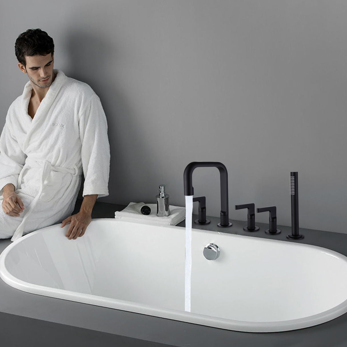 Luxury 5-Hole 3-Handle Bathtub Faucet with Handheld Spray