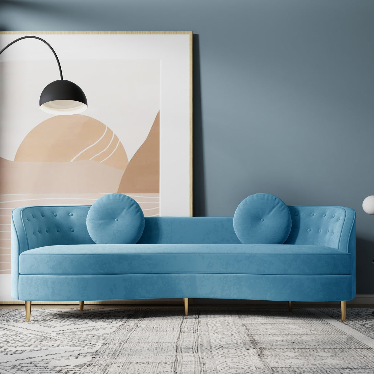 Luxury 96" Vertical Channel Tufted Curved Performance Velvet Sofa