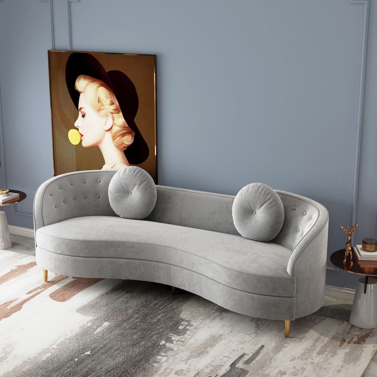 Luxury 96" Vertical Channel Tufted Curved Performance Velvet Sofa