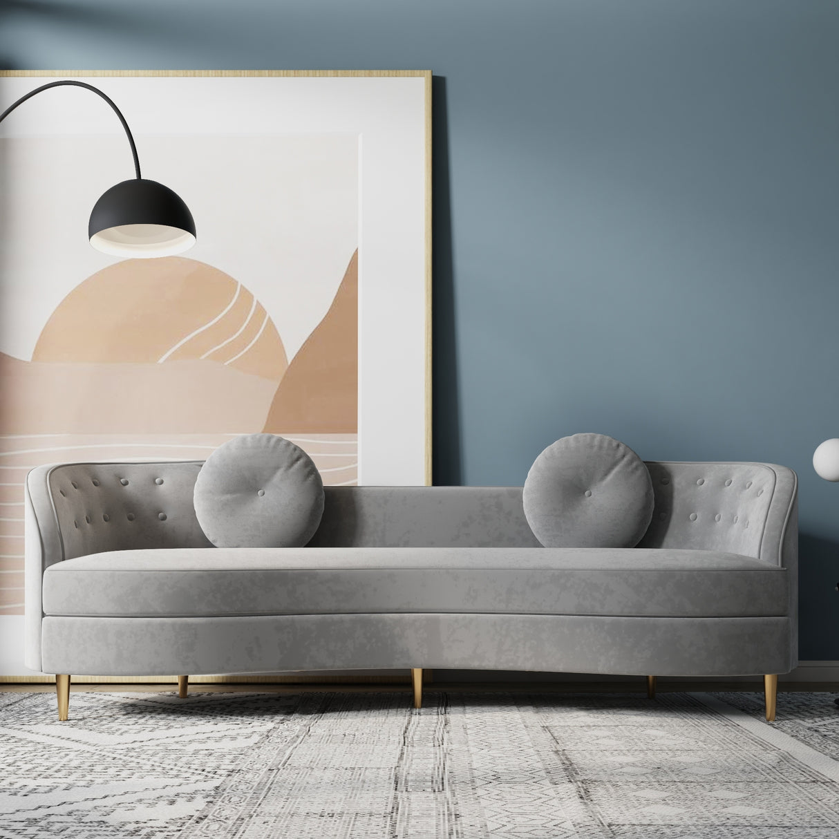 Luxury 96" Vertical Channel Tufted Curved Performance Velvet Sofa