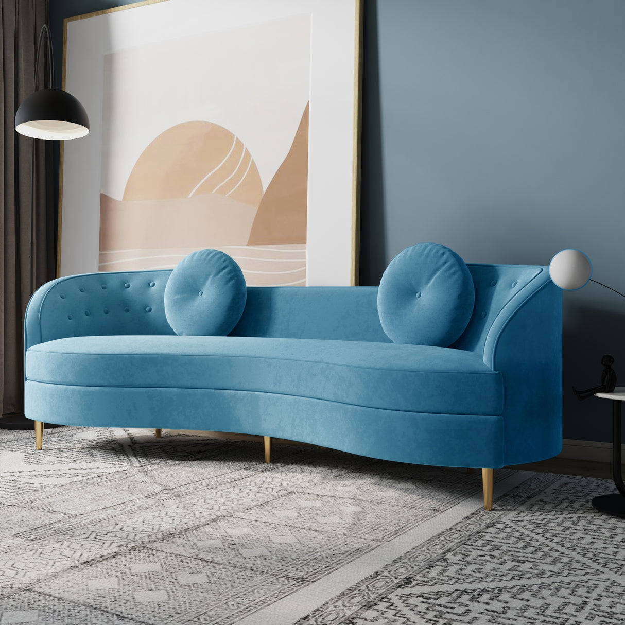 Luxury 96" Vertical Channel Tufted Curved Performance Velvet Sofa