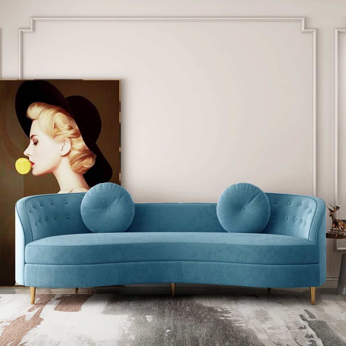 Luxury 96" Vertical Channel Tufted Curved Performance Velvet Sofa