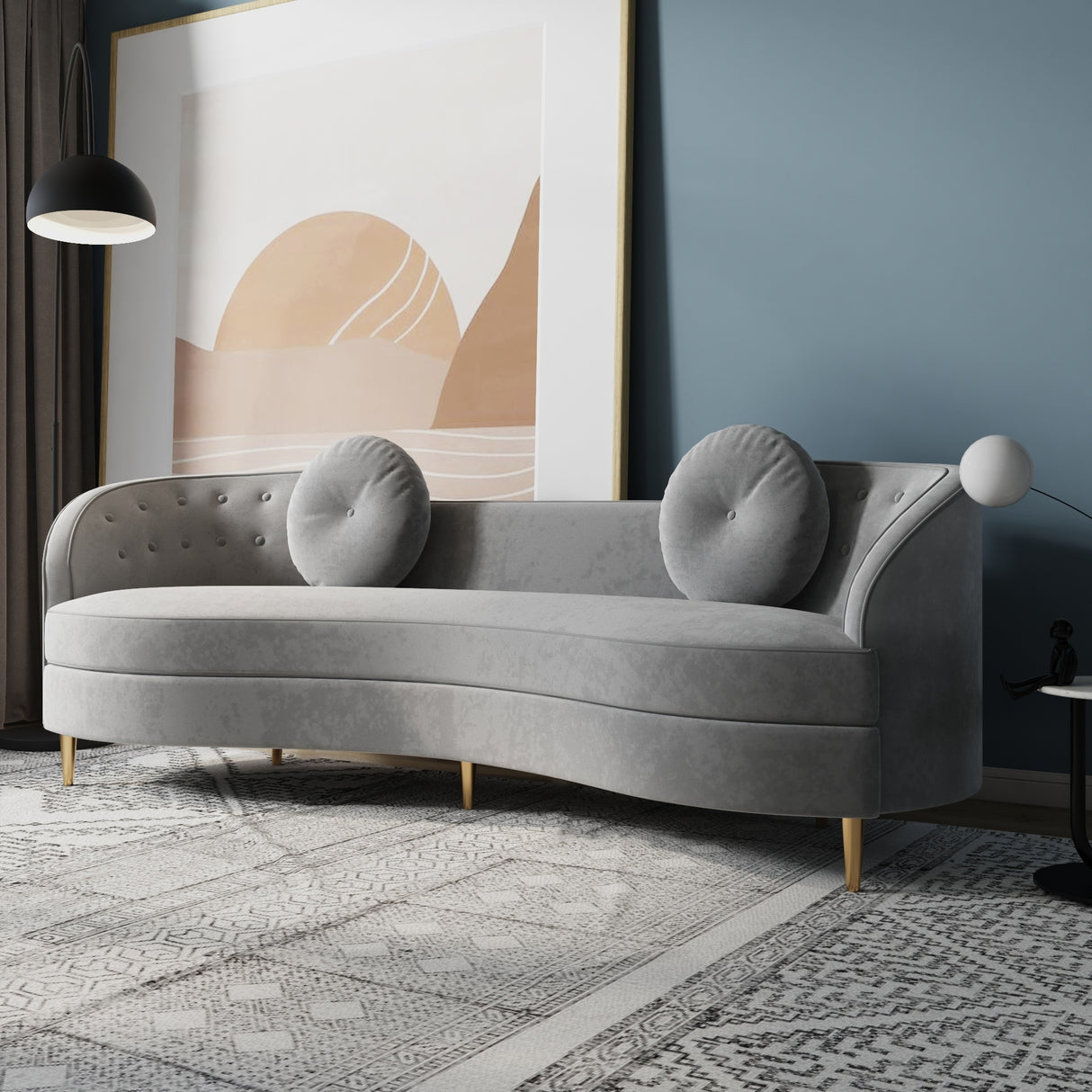 Luxury 96" Vertical Channel Tufted Curved Performance Velvet Sofa