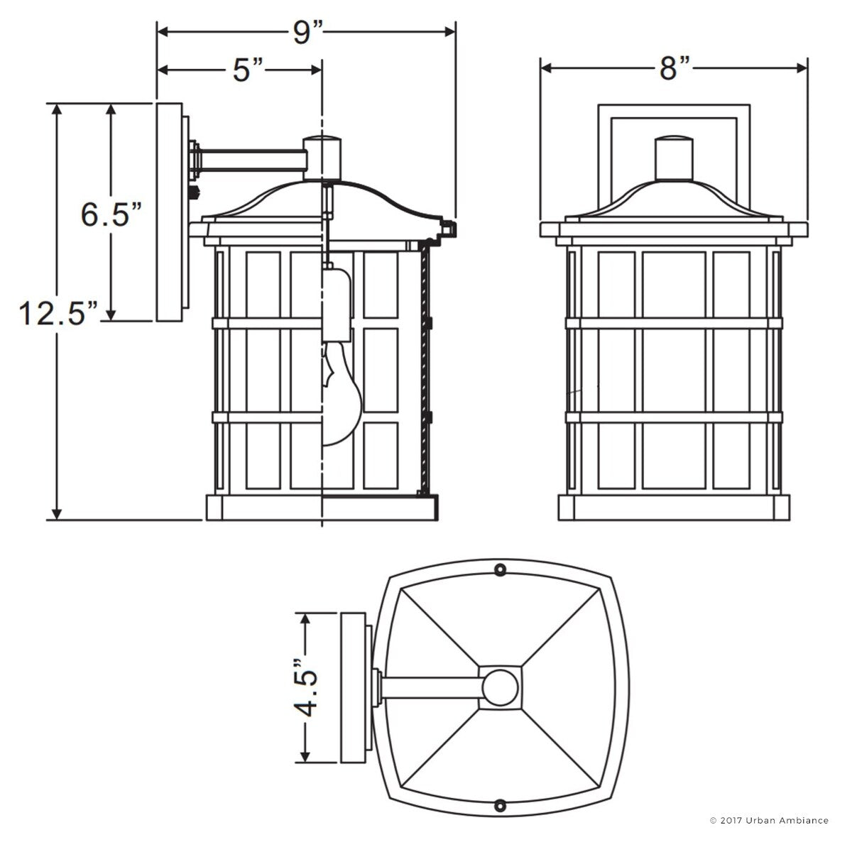 Luxury Craftsman Outdoor Wall Light, 13"H x 8"W, with Tudor Style, Highly-Detailed Design, Black Silk Finish