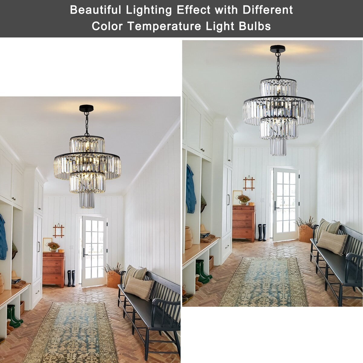Luxury Crystal Chandelier Modern Chandeliers Lights Fixture Hanging Pendant Light Fixture Dia 19.7 Inch-Black - Black