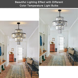 Luxury Crystal Chandelier Modern Chandeliers Lights Fixture Hanging Pendant Light Fixture Dia 19.7 Inch-Black - Black