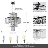 Luxury Crystal Chandelier Modern Chandeliers Lights Fixture Hanging Pendant Light Fixture Dia 19.7 Inch-Black - Black