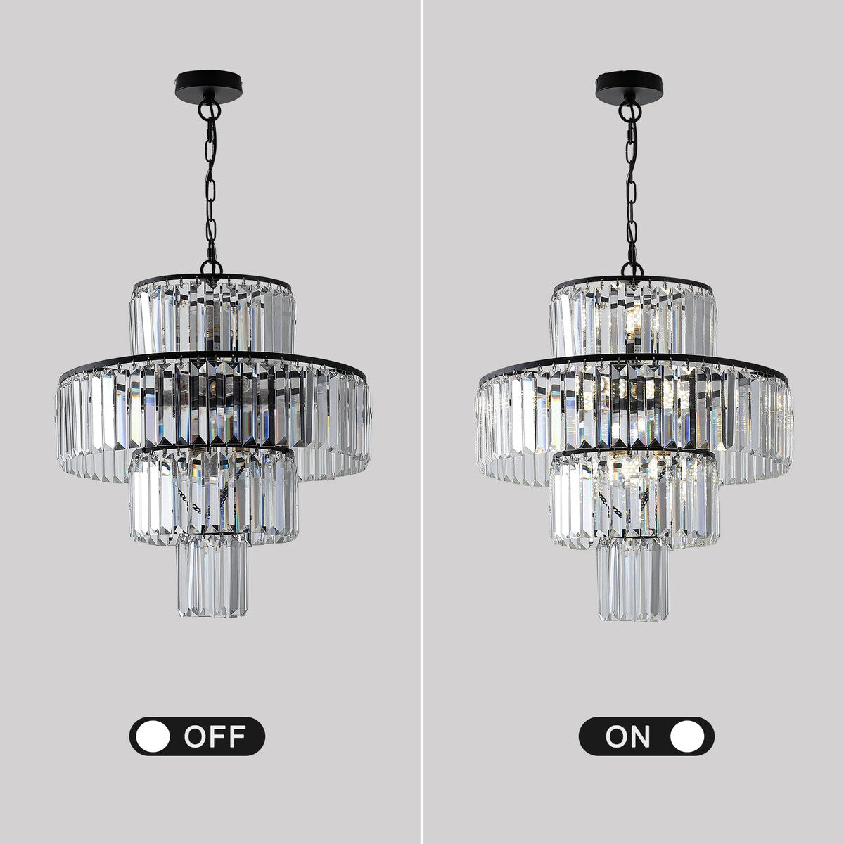 Luxury Crystal Chandelier Modern Chandeliers Lights Fixture Hanging Pendant Light Fixture Dia 19.7 Inch-Black - Black