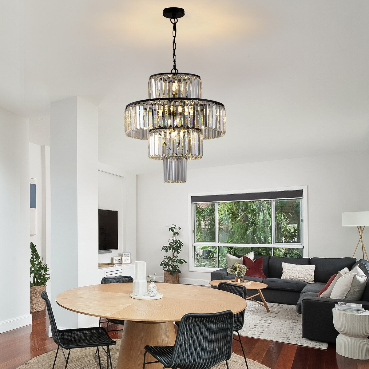 Luxury Crystal Chandelier Modern Chandeliers Lights Fixture Hanging Pendant Light Fixture Dia 19.7 Inch-Black - Black
