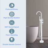45''H White / Gold Freestanding Bathtub Faucet with Handheld Sprayer