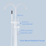 45''H White / Gold Freestanding Bathtub Faucet with Handheld Sprayer