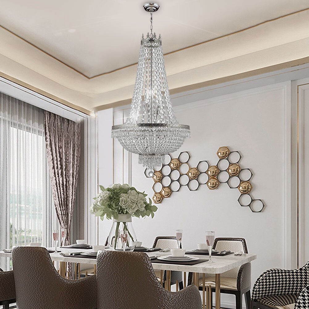 Crystal Chandelier Empire Large Foyer Glam Ceiling Light - 24*24*30 inches（D*H）