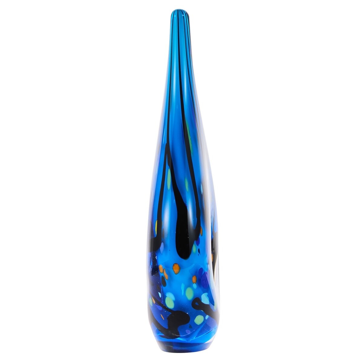 Luxury Lane Hand Blown Hollow Blue Tear Drop Art Glass Sculpture