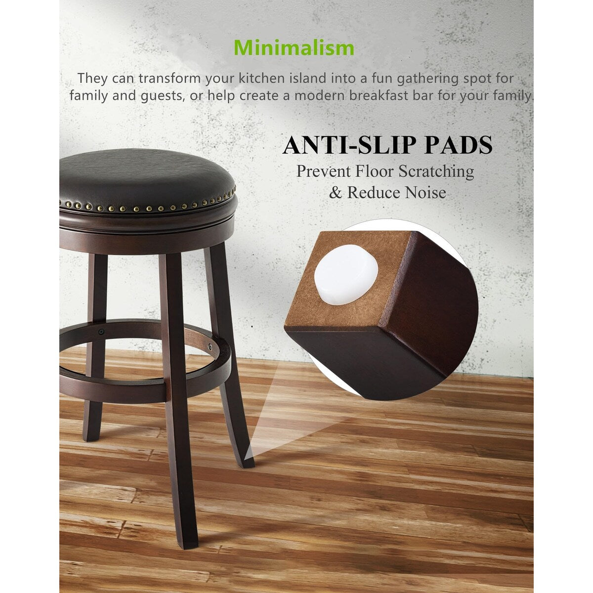 Luxury Leather Upholstered Counter Stools Set of 2