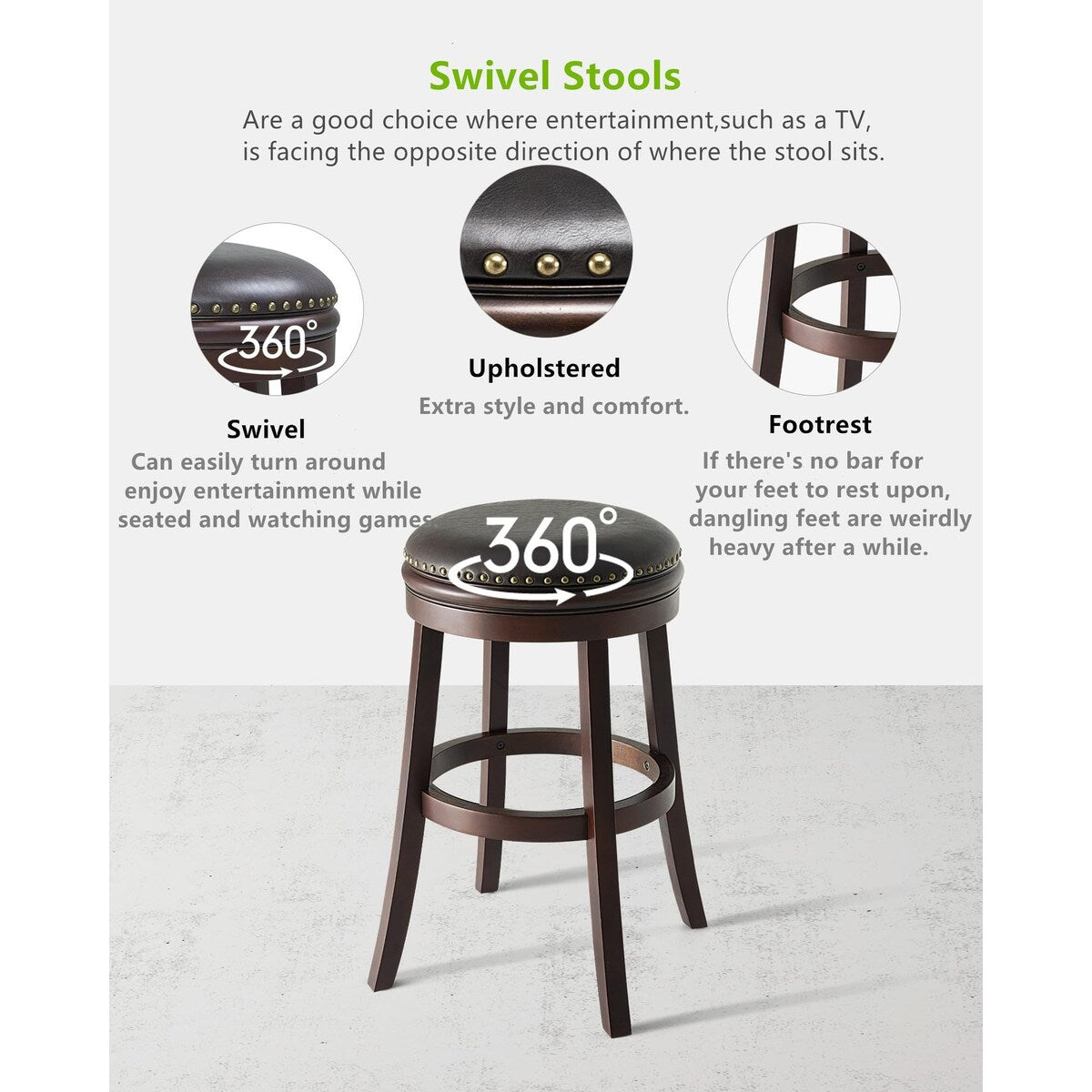 Luxury Leather Upholstered Counter Stools Set of 2