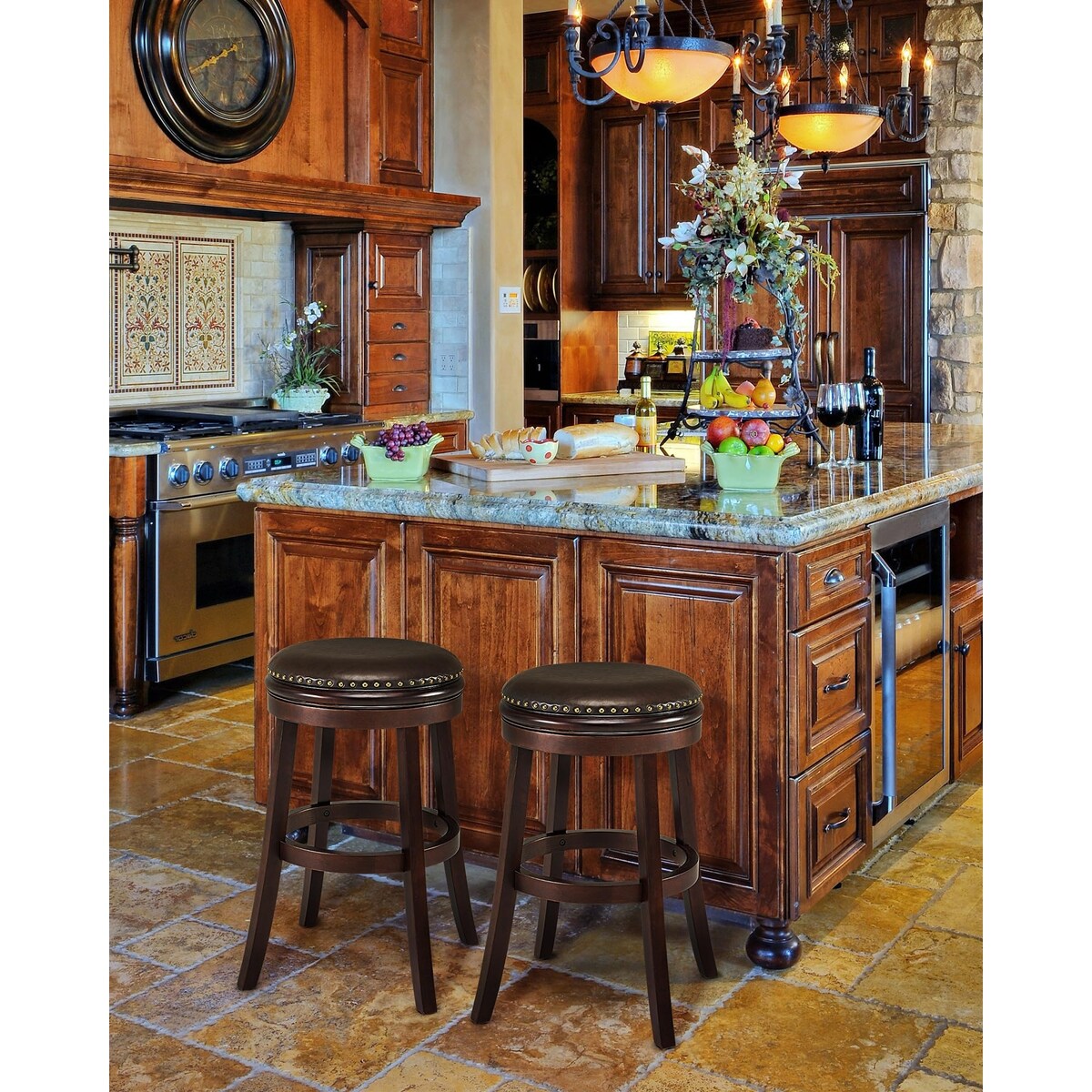 Luxury Leather Upholstered Counter Stools Set of 2