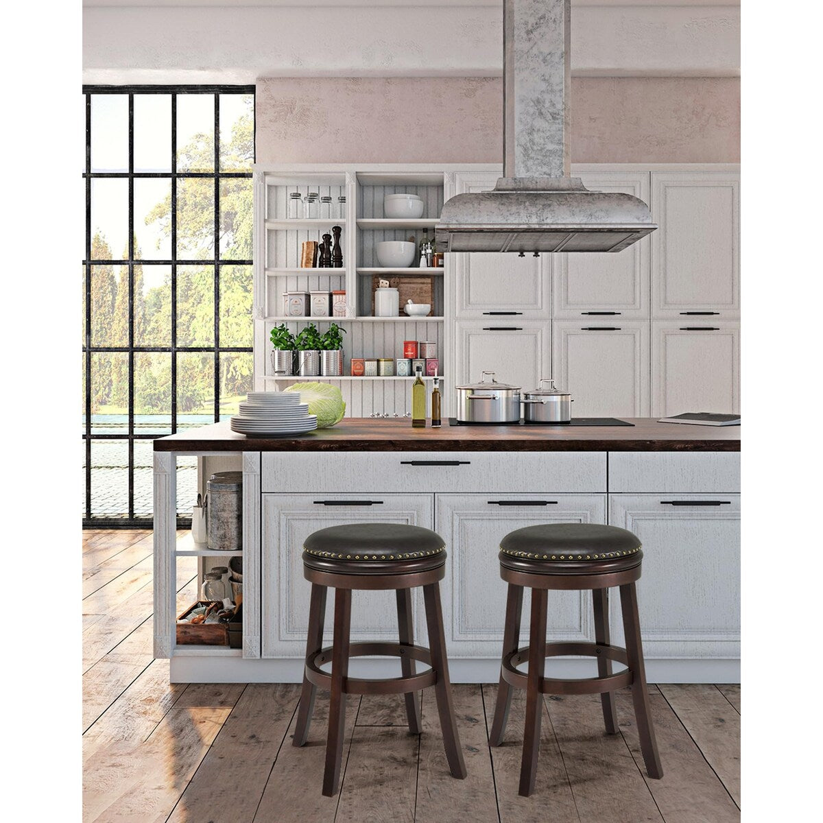 Luxury Leather Upholstered Counter Stools Set of 2