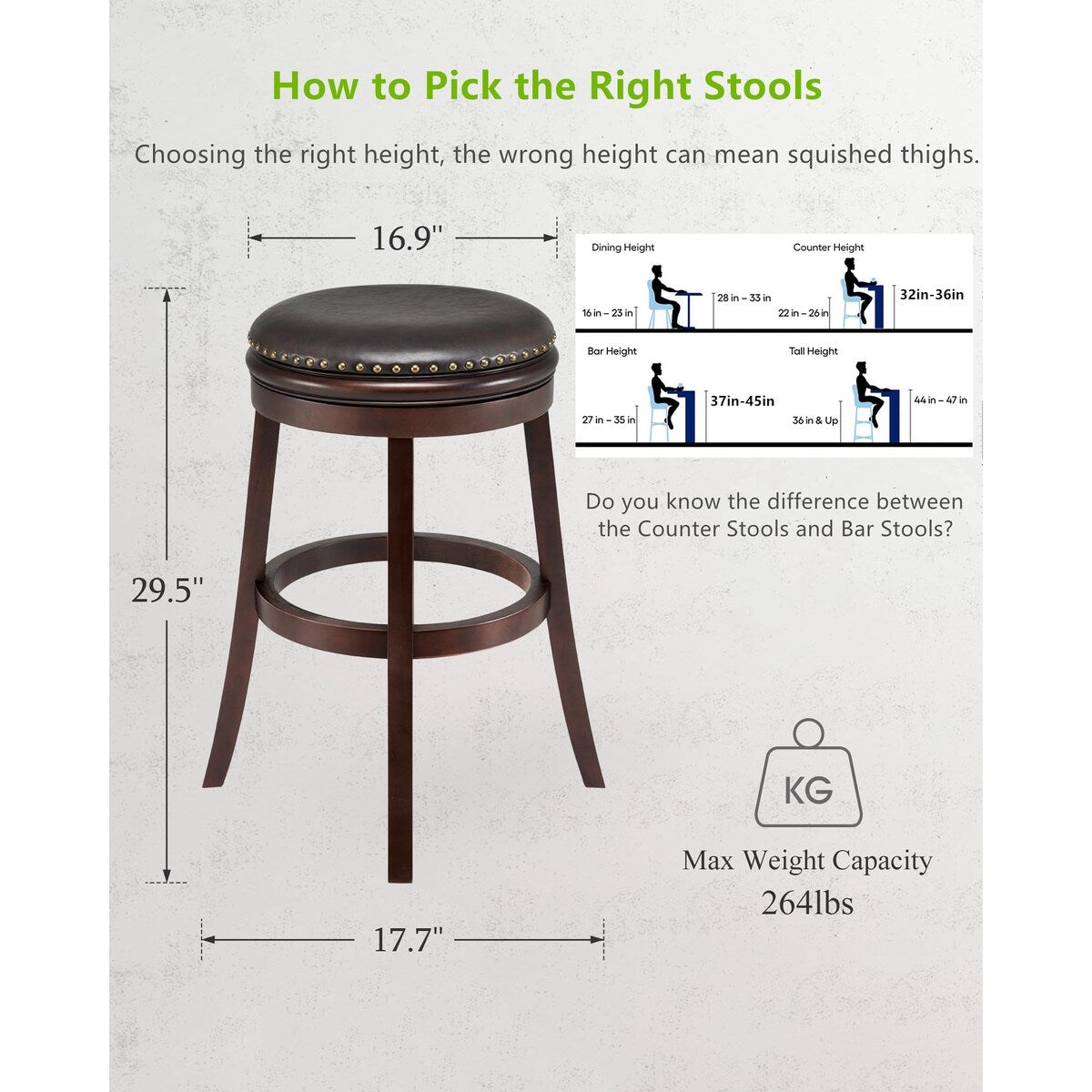 Luxury Leather Upholstered Counter Stools Set of 2