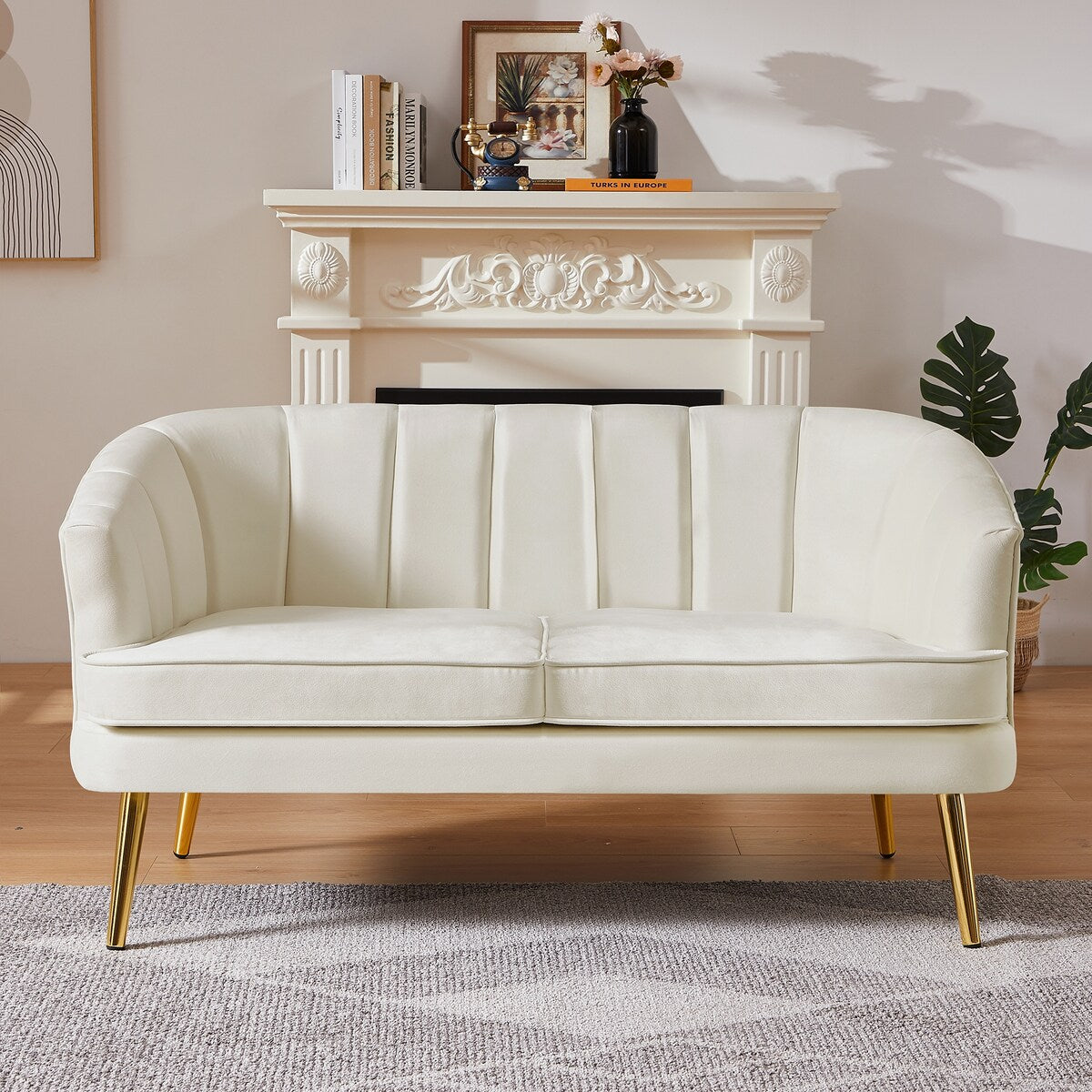 Luxury Loveseat Sofa for Living Room, Apartment, Office, Sloped Arm Sofa, Loose Back Sofa, Bench Sofa, Single Cushion Sofa