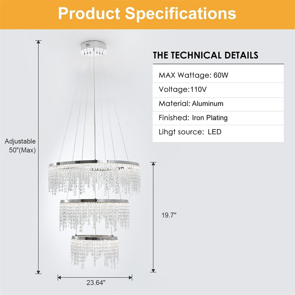 Luxury Modern Crystal Chandelier with Adjustable Height