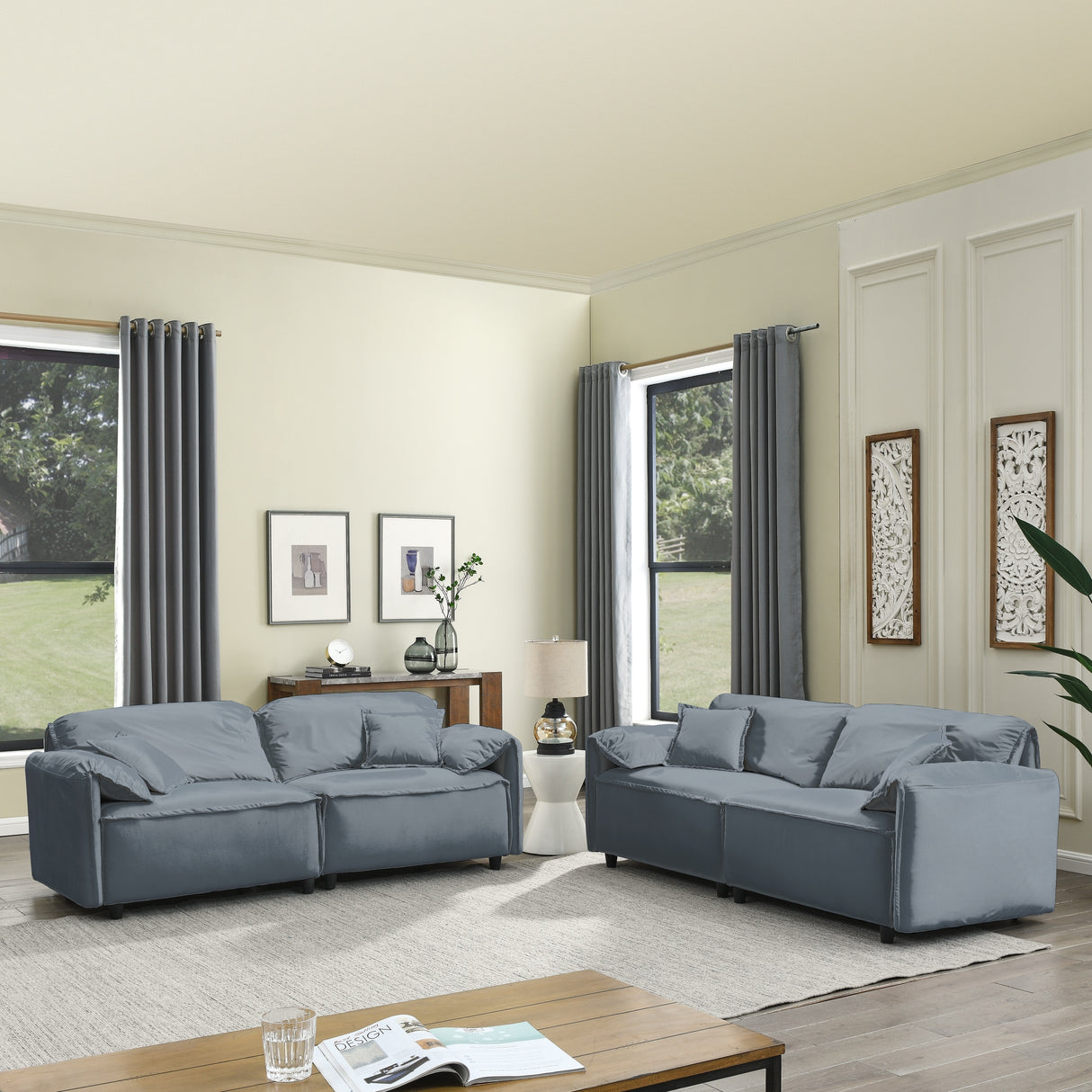 Luxury Modern Style 2 Pieces Living Room Upholstery Sofa Set, velvet