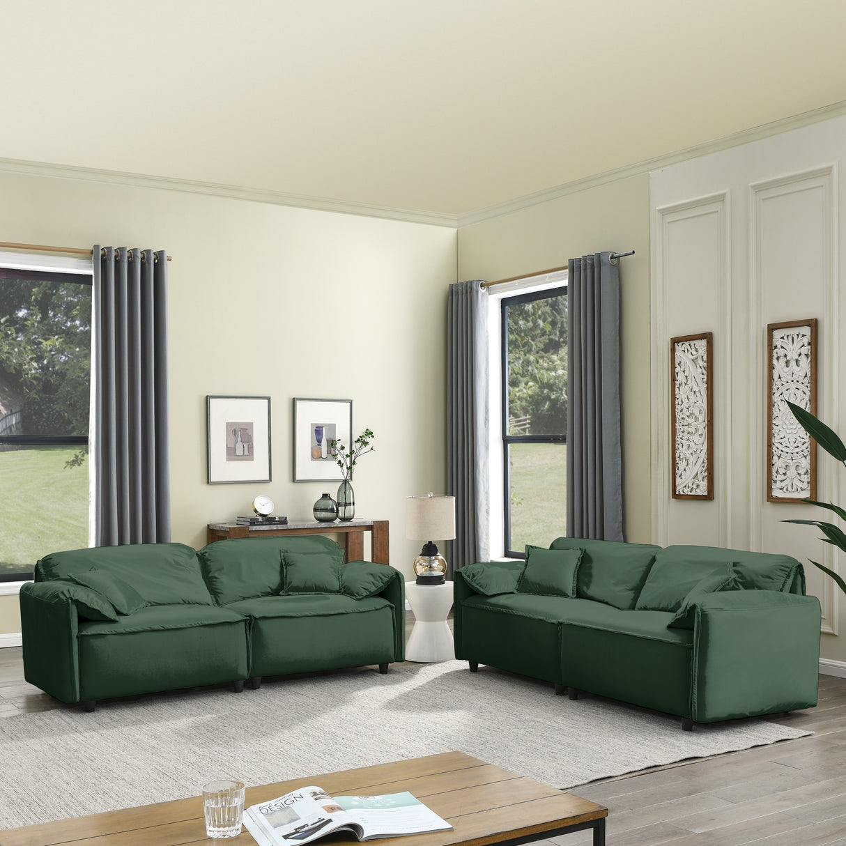 Luxury Modern Style 2 Pieces Living Room Upholstery Sofa Set, velvet