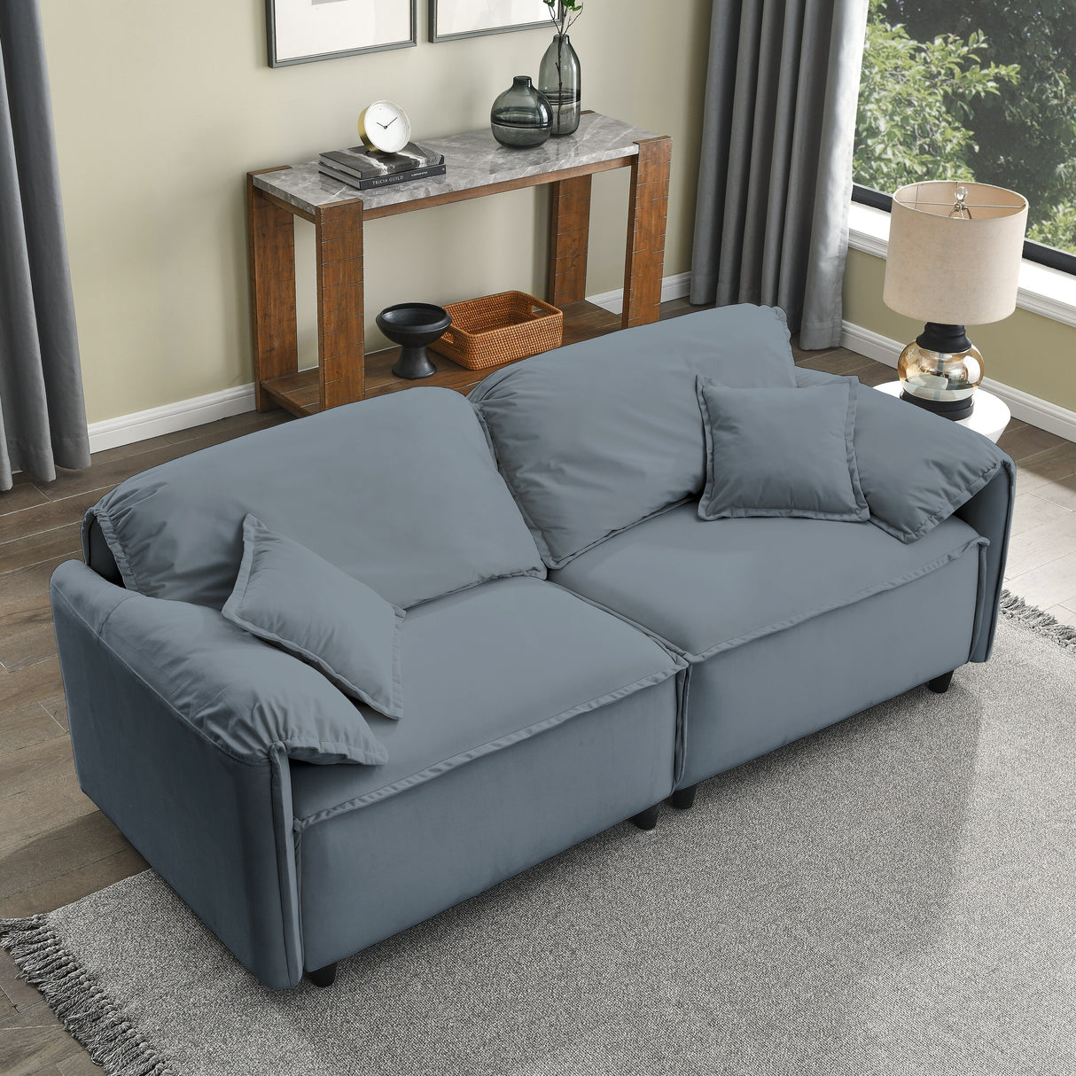 Luxury Modern Style 2 Pieces Living Room Upholstery Sofa Set, velvet