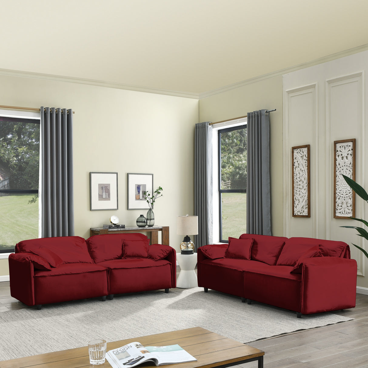 Luxury Modern Style 2 Pieces Living Room Upholstery Sofa Set, velvet