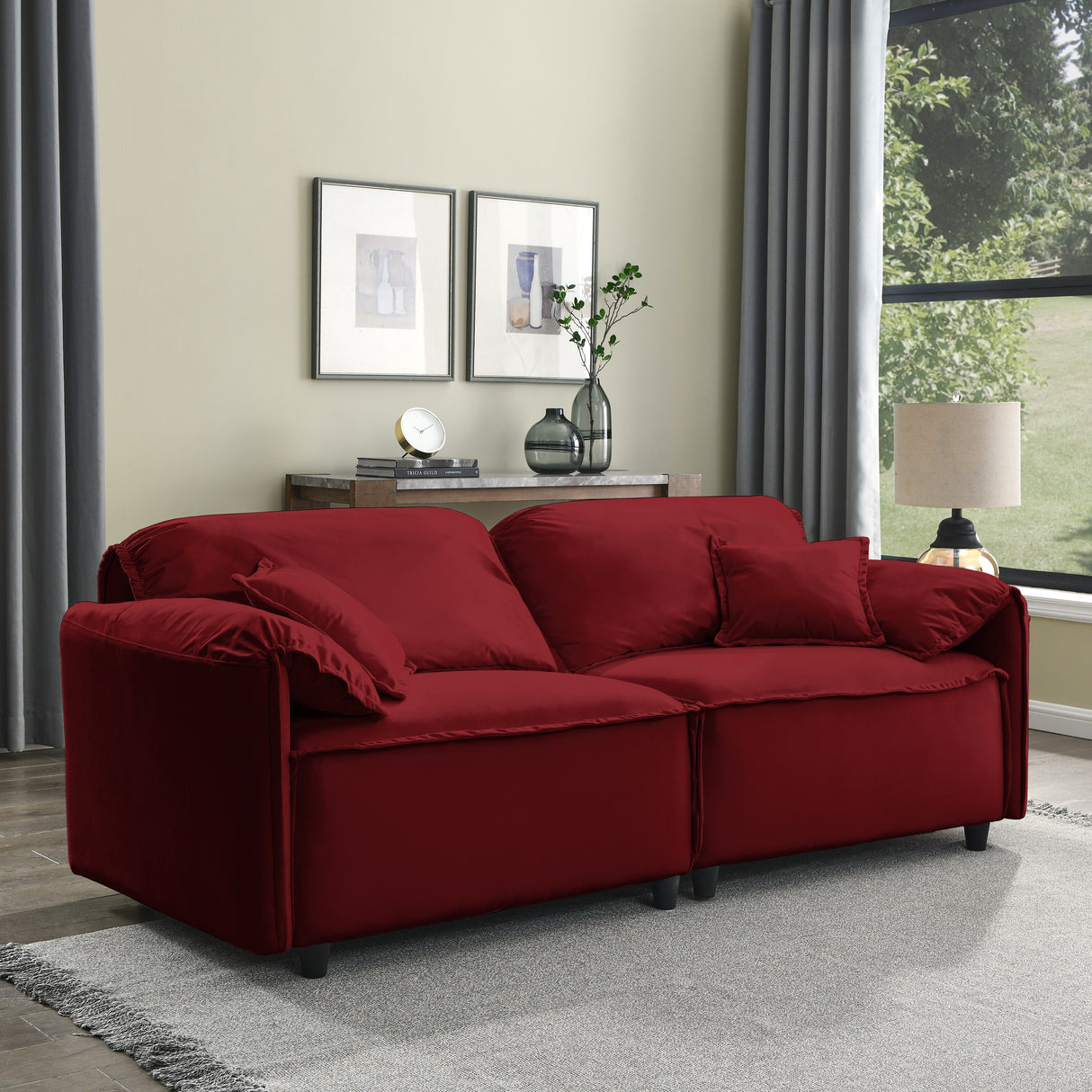Luxury Modern Style 2 Pieces Living Room Upholstery Sofa Set, velvet