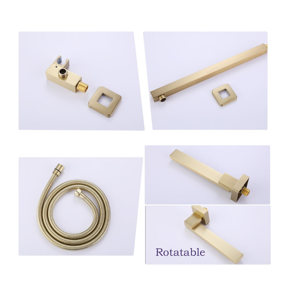 Luxury 3-way Pressure-Balance Complete Rain Shower System with Handheld & Faucet in Black / Gold