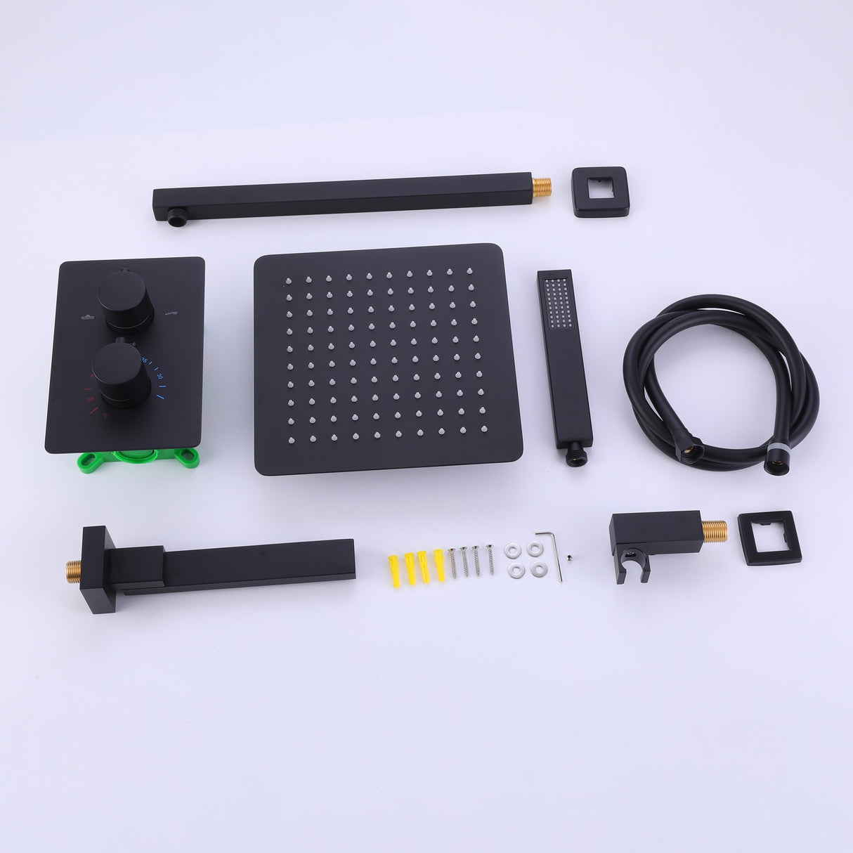 Luxury 3-way Pressure-Balance Complete Rain Shower System with Handheld & Faucet in Black / Gold