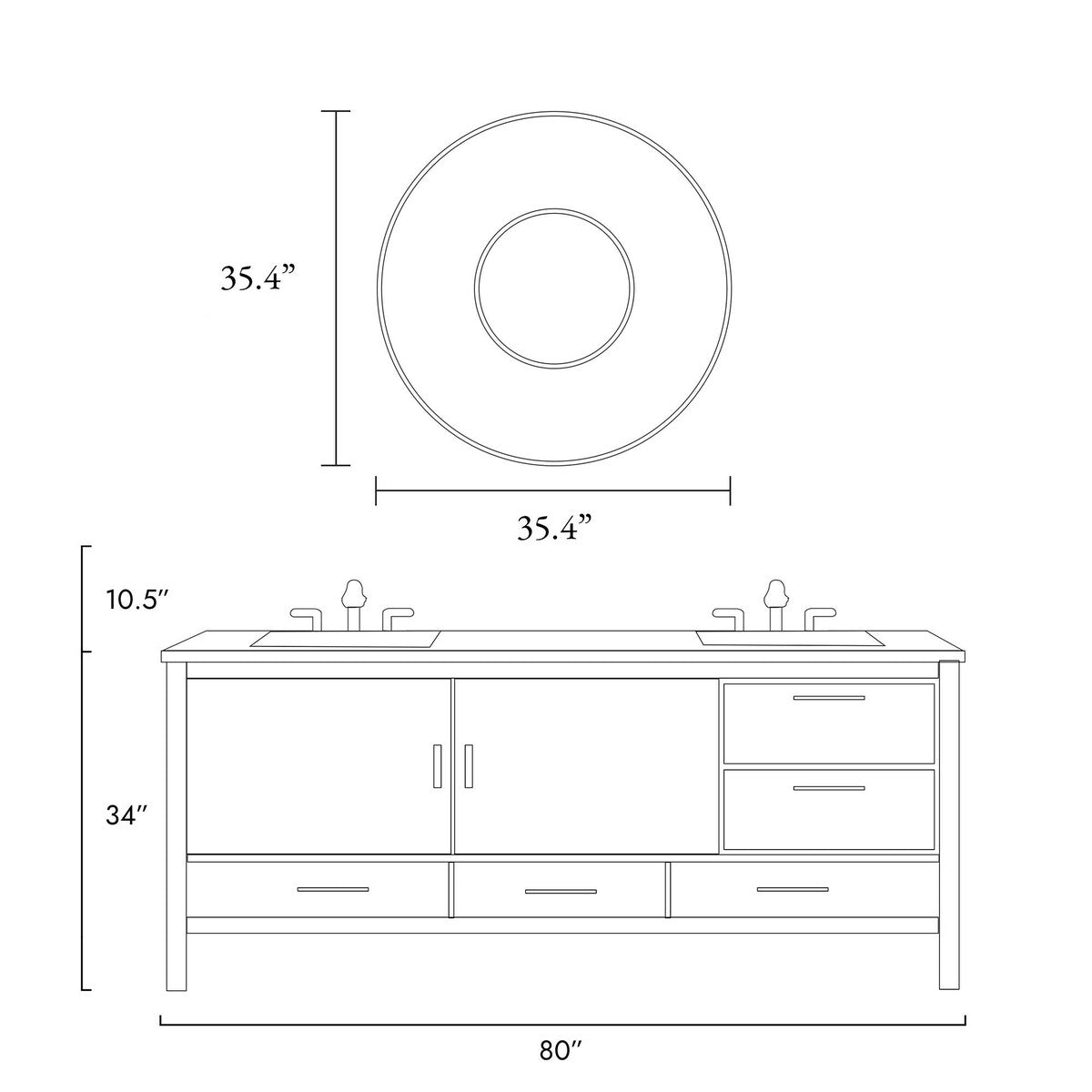 Luxury Round Beveled Large Bathroom Vanity Mirror Wall Accent Mirrors Bedroom Living / Dining Room - 35.5" D x 0.8"H