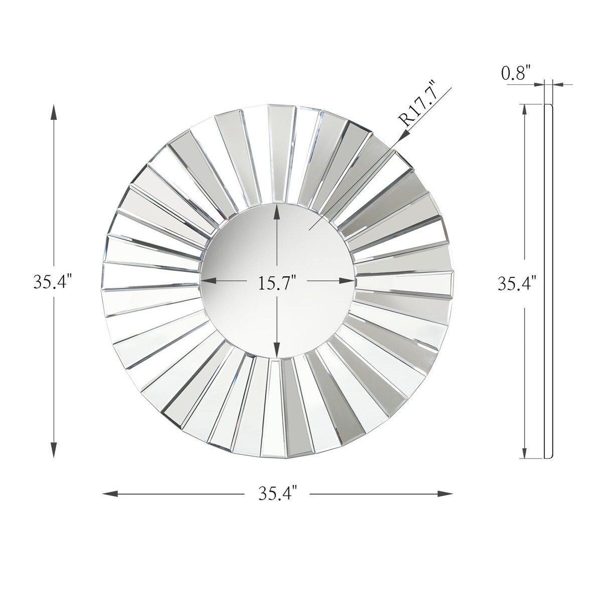 Luxury Round Beveled Large Bathroom Vanity Mirror Wall Accent Mirrors Bedroom Living / Dining Room - 35.5" D x 0.8"H