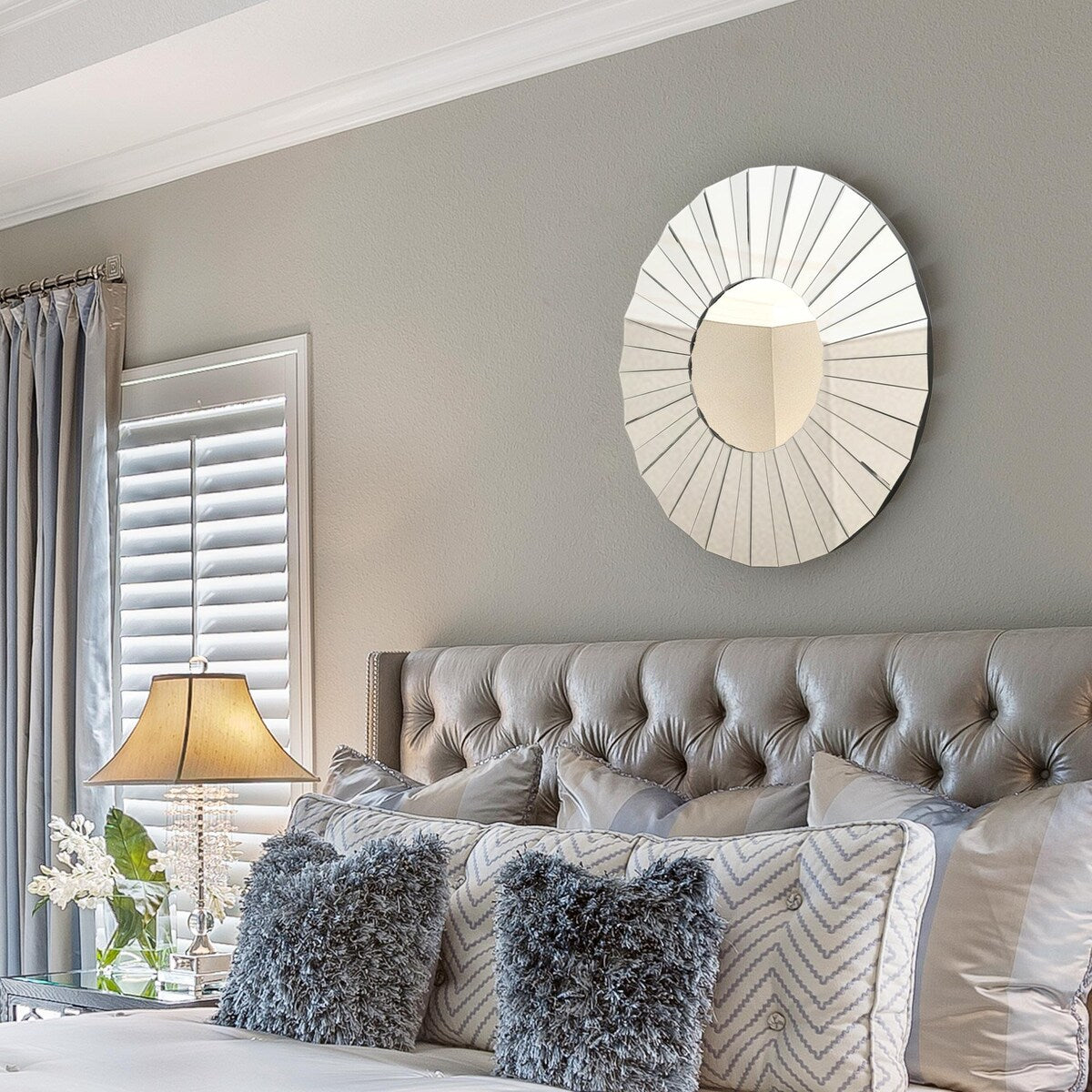 Luxury Round Beveled Large Bathroom Vanity Mirror Wall Accent Mirrors Bedroom Living / Dining Room - 35.5" D x 0.8"H