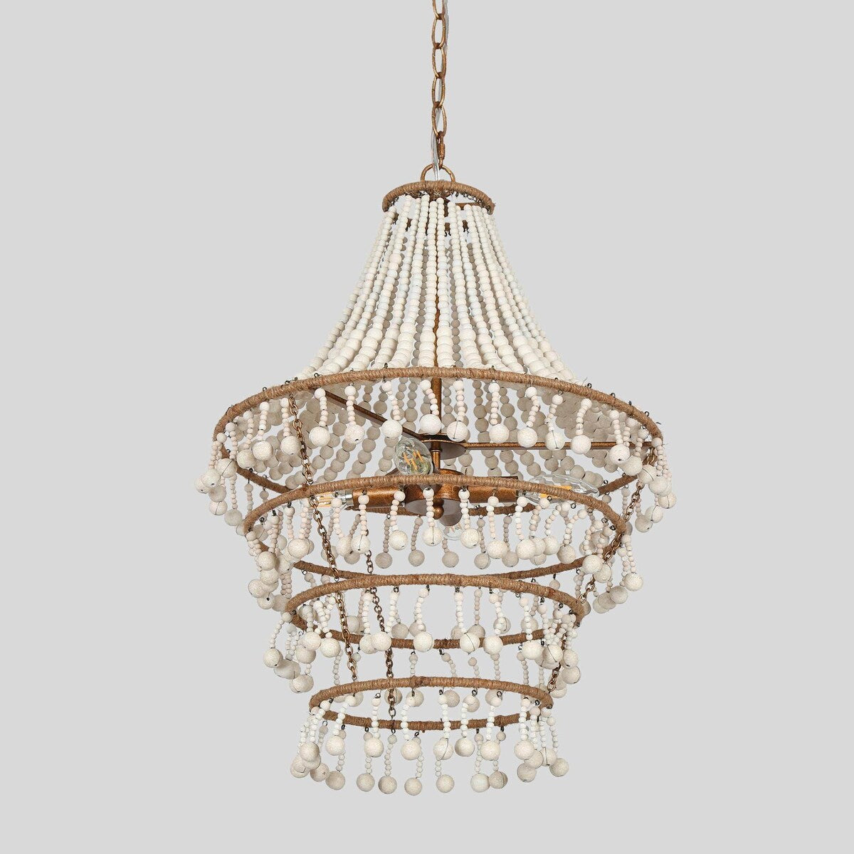 Renia Modern Farmhouse Rustic Costal Lantern Wood Beaded Chandelier 4-light Tiered Ceiling Light - 17" W x 85" H