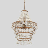 Renia Modern Farmhouse Rustic Costal Lantern Wood Beaded Chandelier 4-light Tiered Ceiling Light - 17" W x 85" H