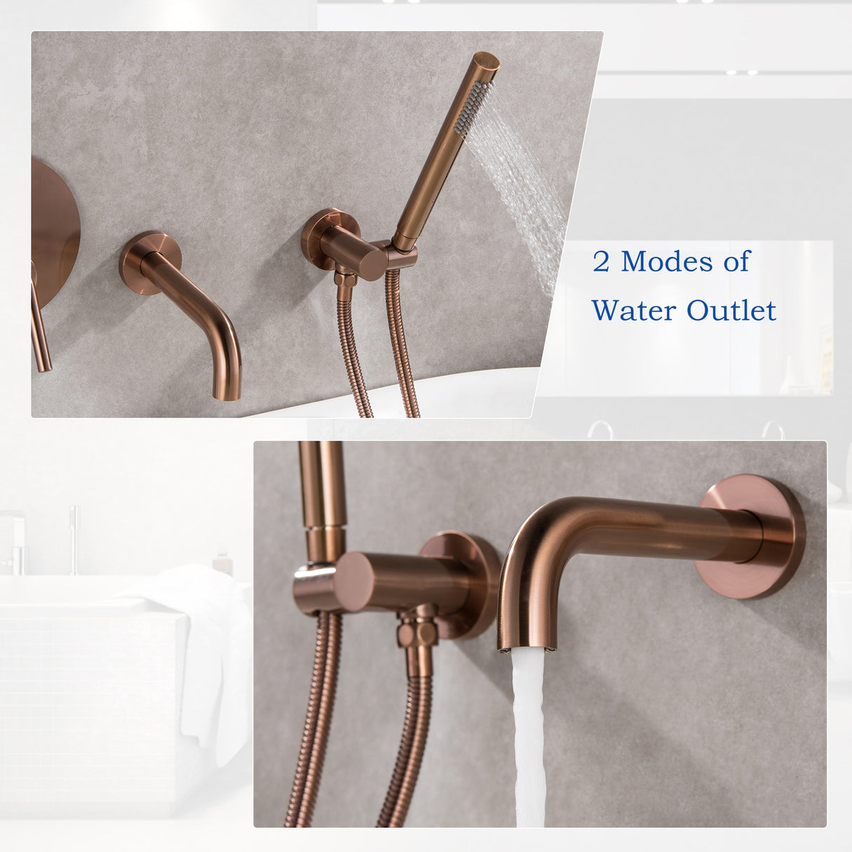 Luxury Wall Mounted Bathtub Faucet With High-pressure Handheld Shower and Tub Spout