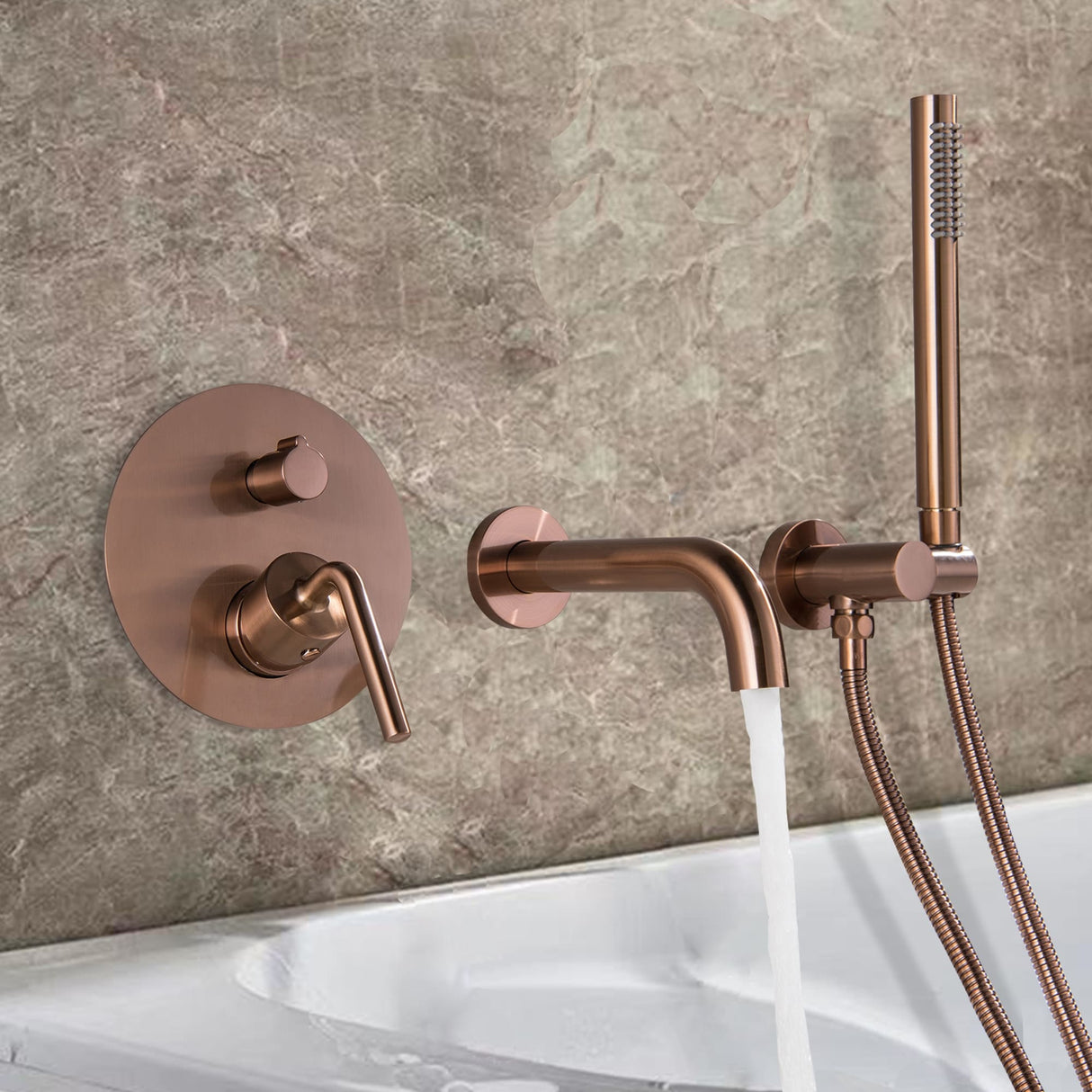 Luxury Wall Mounted Bathtub Faucet With High-pressure Handheld Shower and Tub Spout
