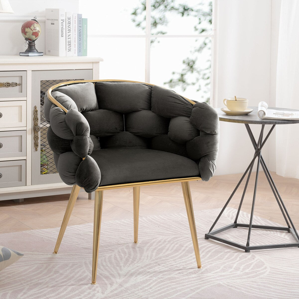 Luxury modern simple leisure velvet single sofa chair bedroom lazy person household dresser stool manicure table back chair