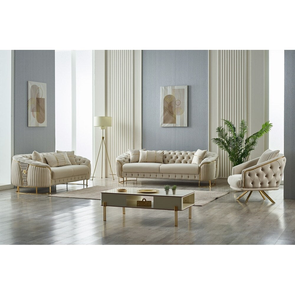 Luz 3-Pieces One Sofa One Loveseat One Chair Living Room Set, Metal Leg