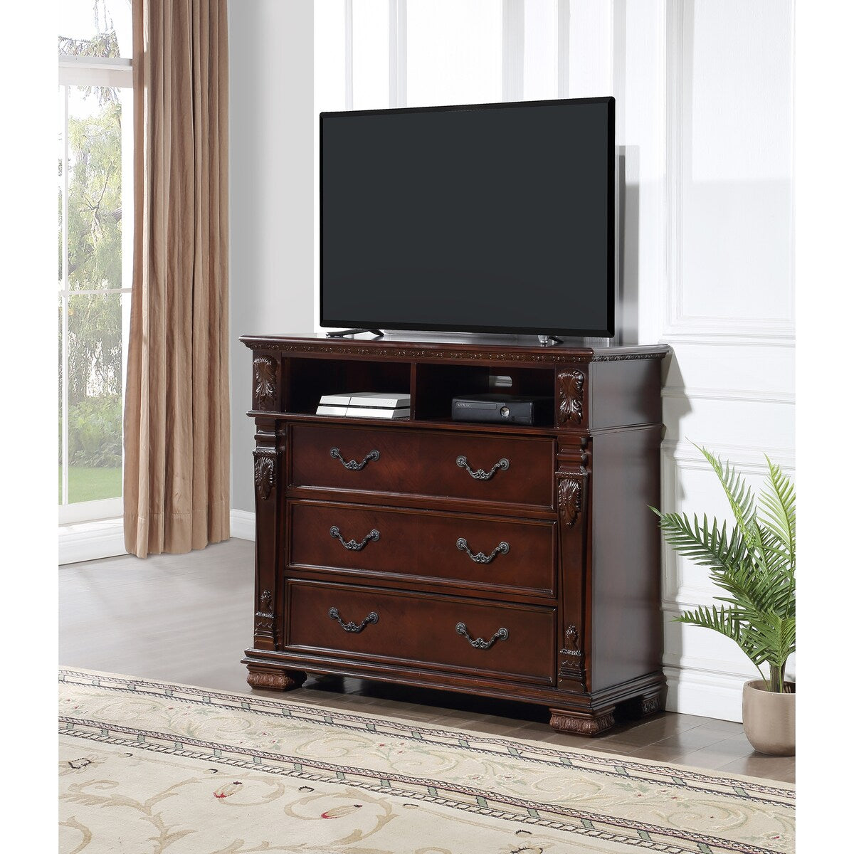 Lyndon Cherry 3-Drawer 48 in. Chest of Drawers