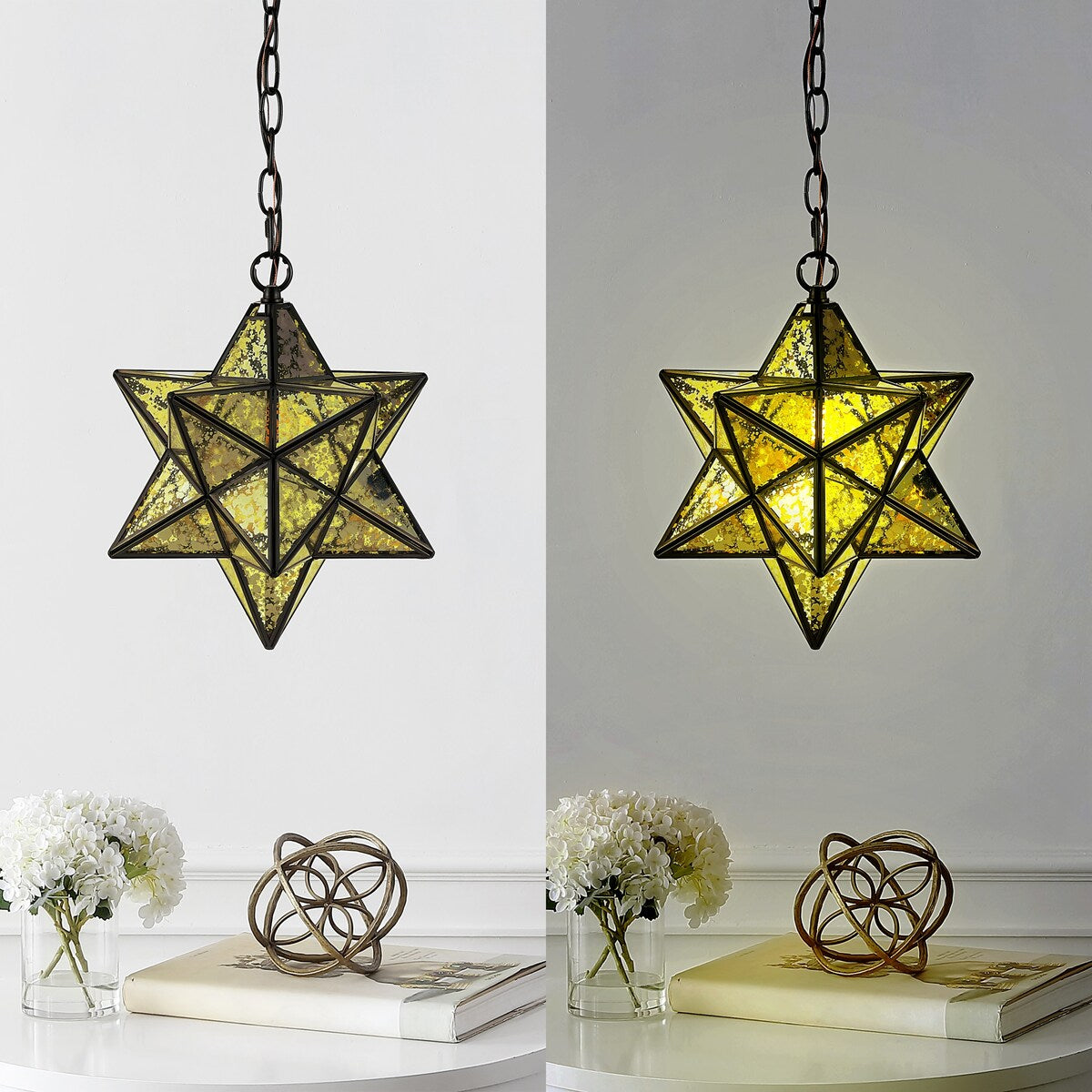 Lynn Moravian Star Metal/Clear Glass LED Pendant, by JONATHAN Y - 1 Light