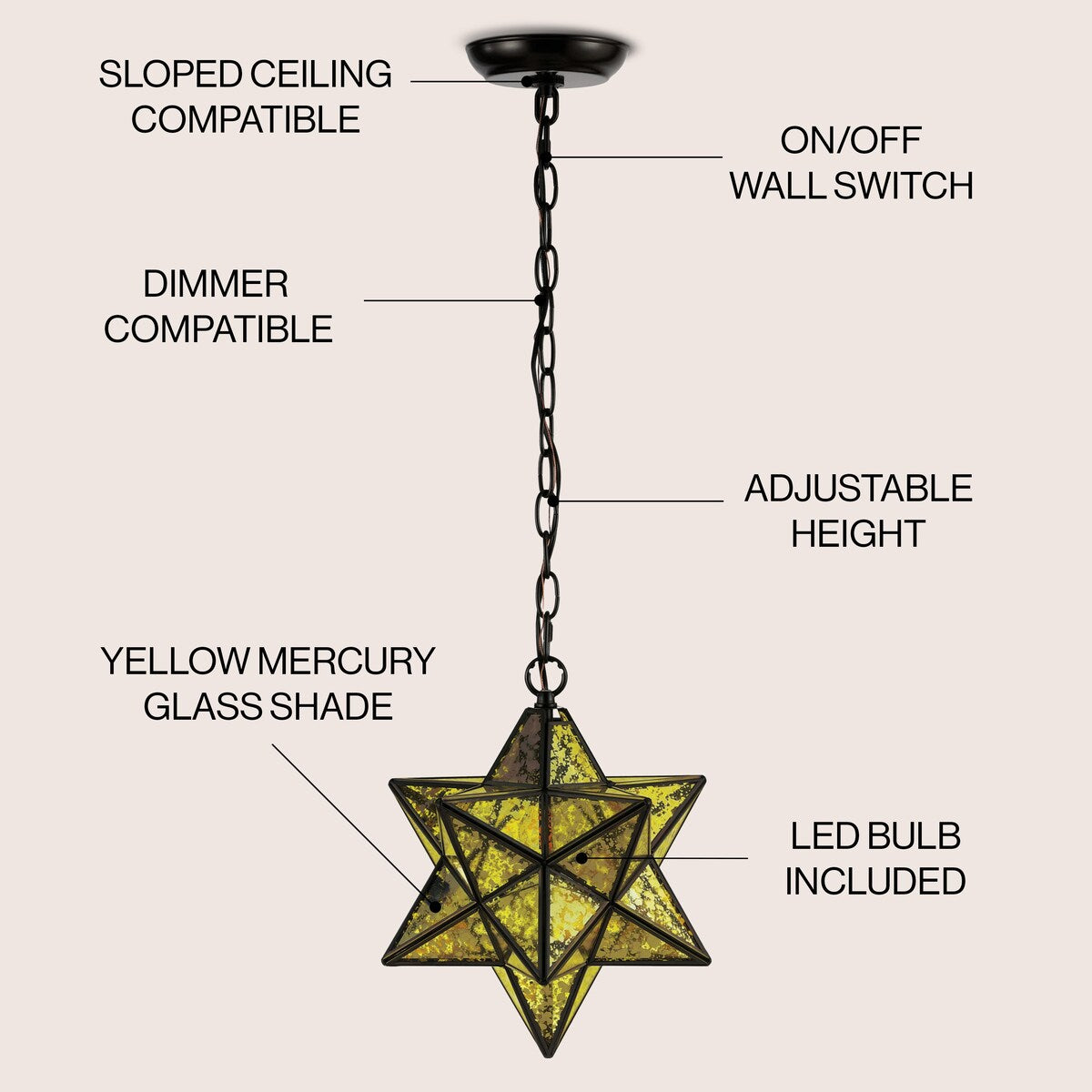 Lynn Moravian Star Metal/Clear Glass LED Pendant, by JONATHAN Y - 1 Light