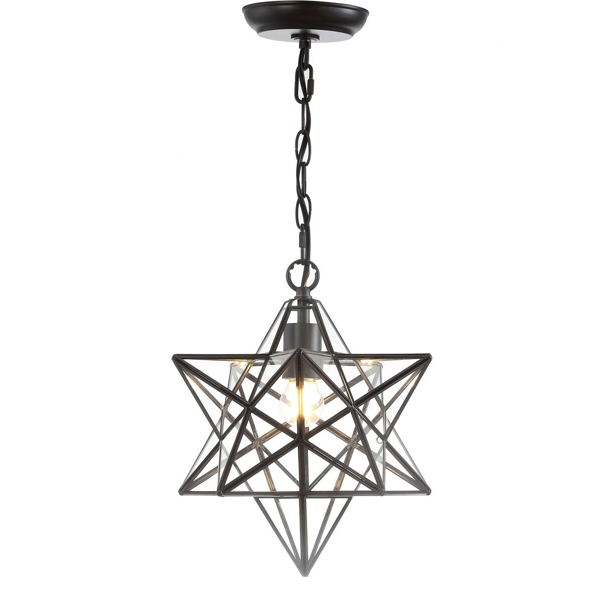 Lynn Moravian Star Metal/Clear Glass LED Pendant, by JONATHAN Y - 1 Light