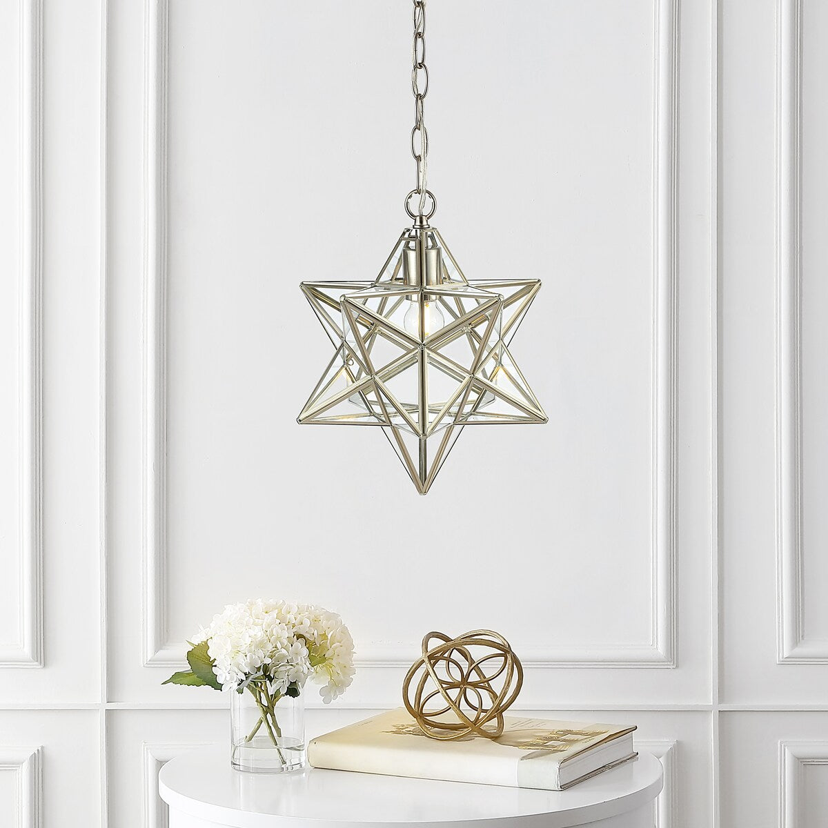 Lynn Moravian Star Metal/Clear Glass LED Pendant, by JONATHAN Y - 1 Light