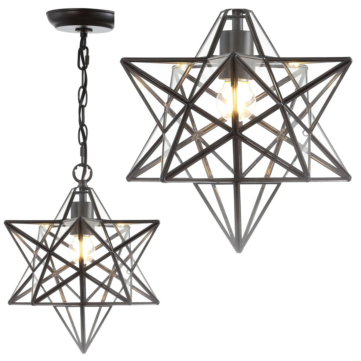 Lynn Moravian Star Metal/Clear Glass LED Pendant, by JONATHAN Y - 1 Light